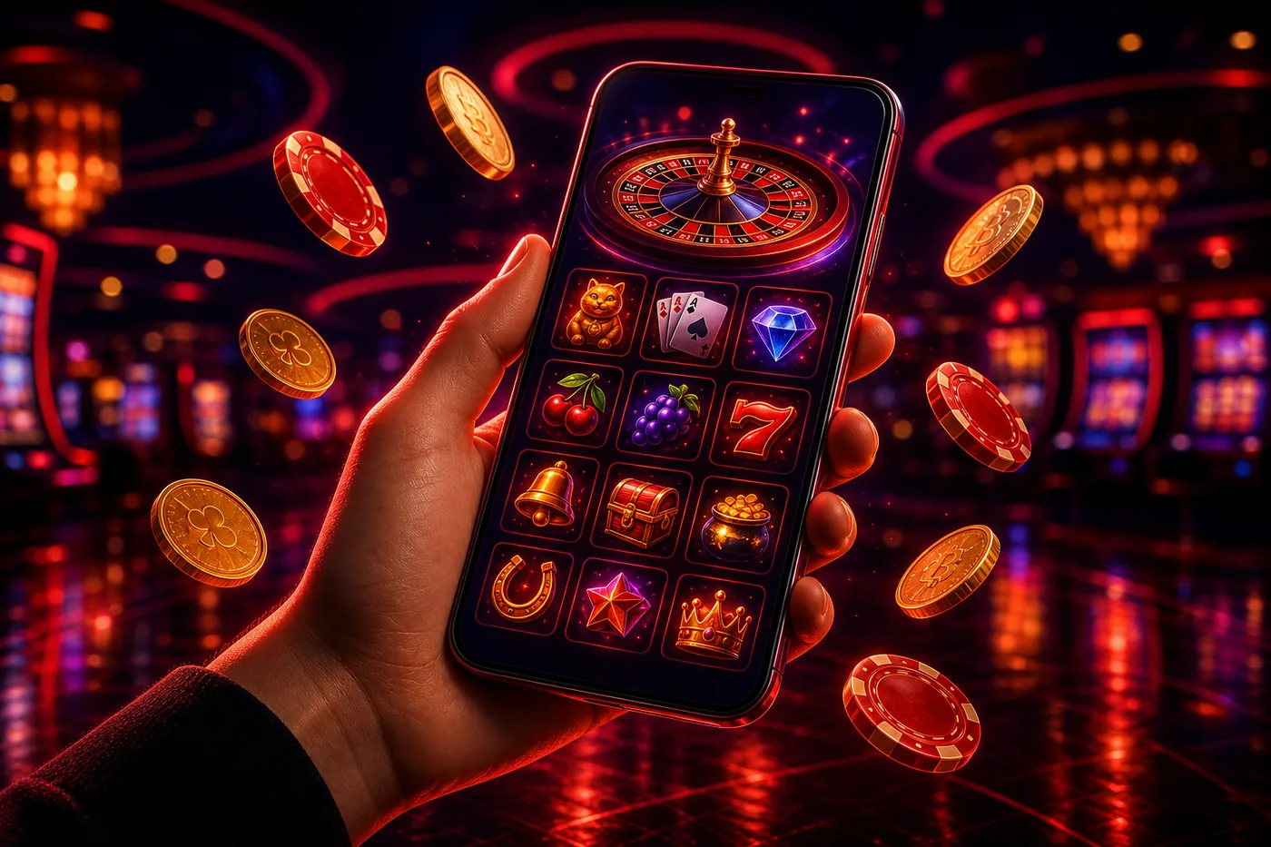 Mobilní lobby Nine Casino na displeji chytrého telefonu